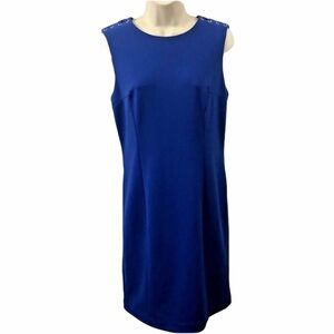 Premise Dresses Blue Laced Shoulders Sheath Dress